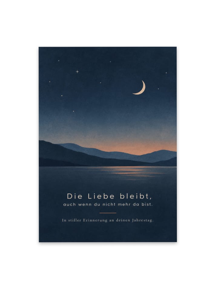 Trauerkarte Mond ruhig Design mit Spruch in Weiß