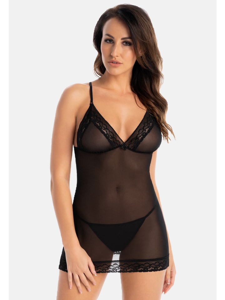 Nachthemd mit Spitze Inni in schwarz