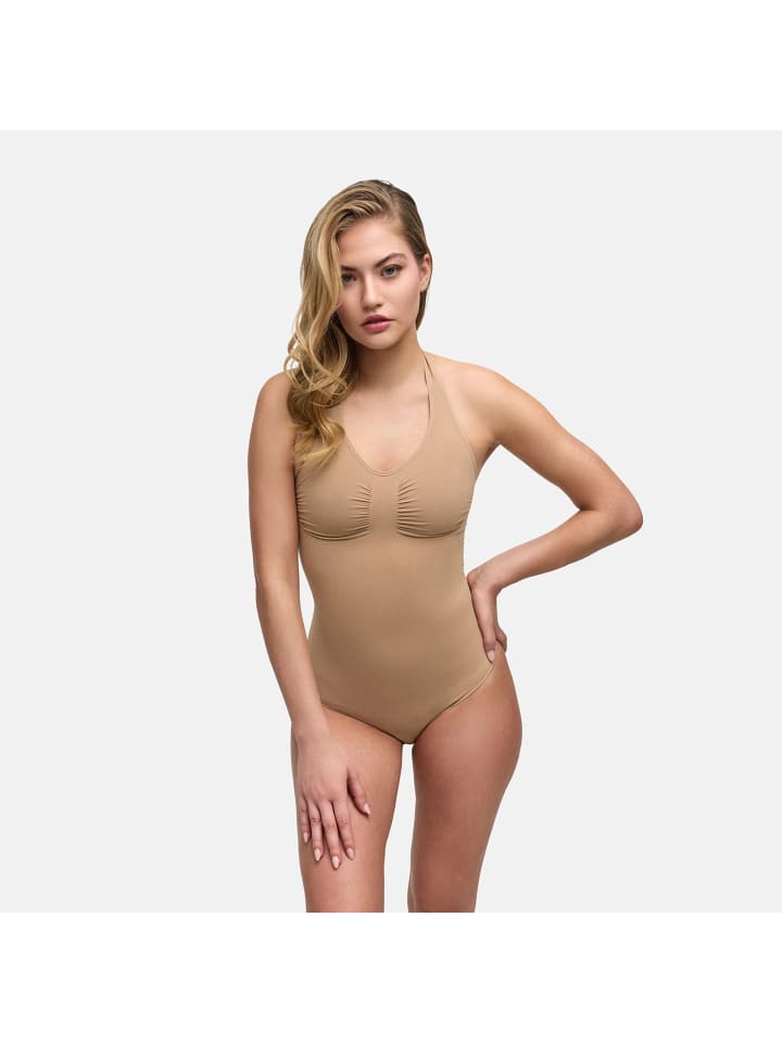 Neckholder Bodysuit mit Slip in Beige