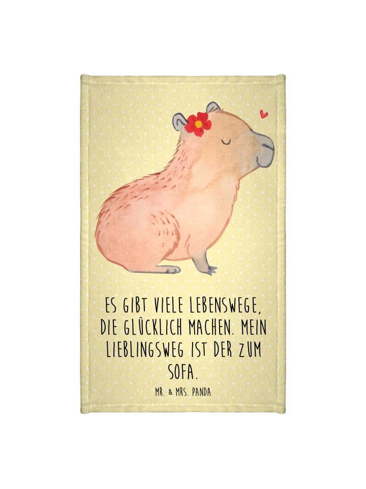 Kleines Handtuch Capybara Blume mit Spruch in Gelb Pastell