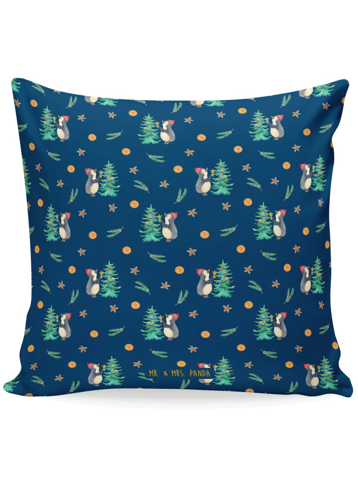 Kissen Pinguin Weihnachtsbaum ohne Spruch in Blau