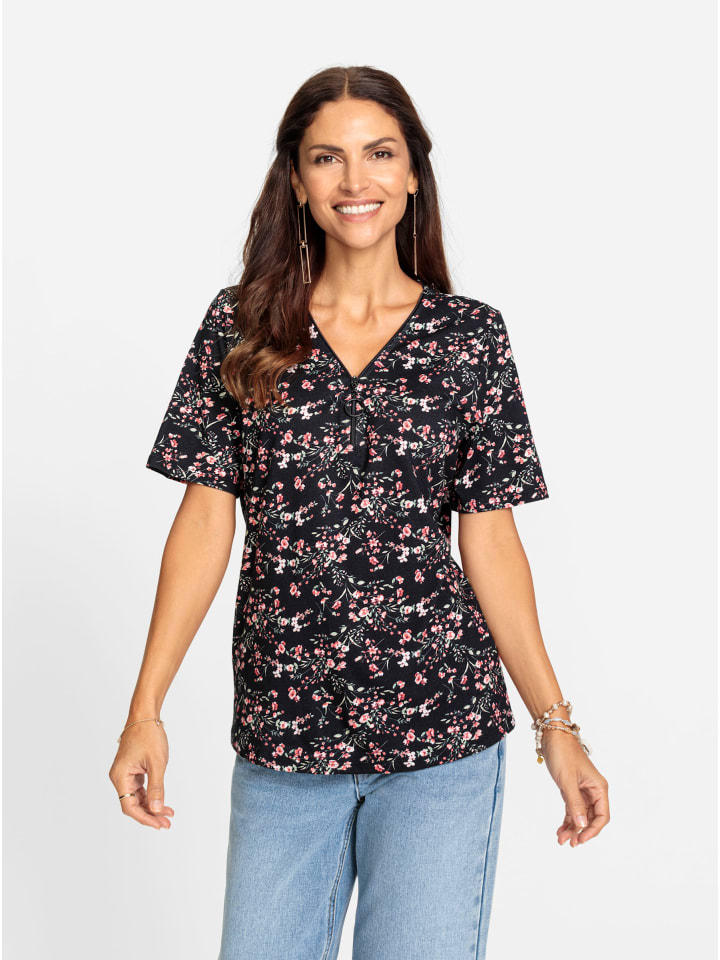 Shirt in schwarz-hellrosé-gemustert