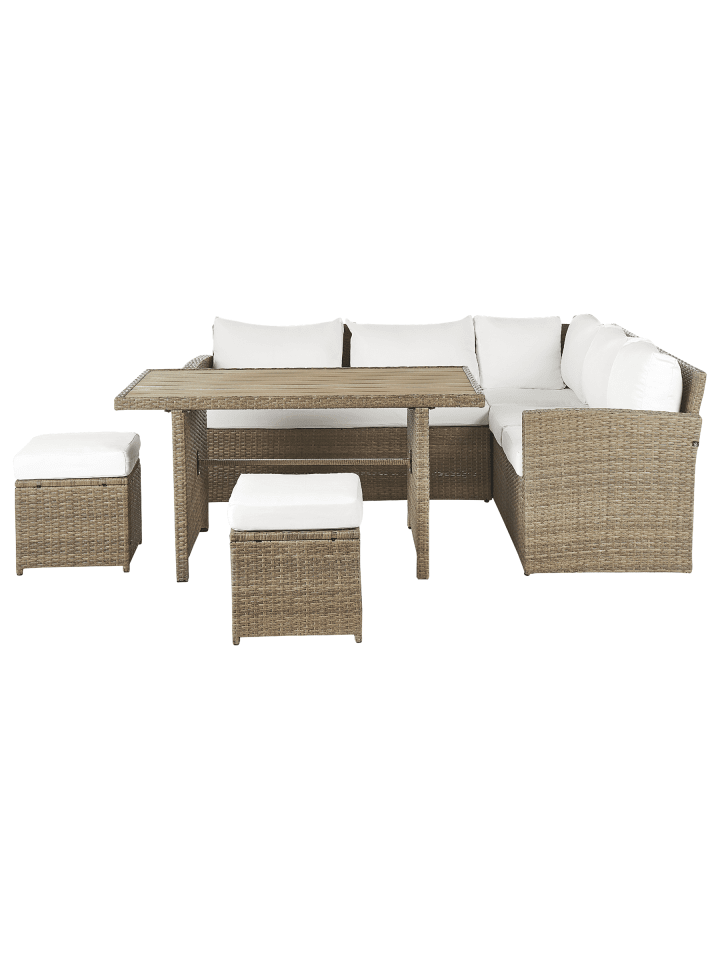 16-tlg Gartentisch Set BARDI in Weiß/Braun linksseitig