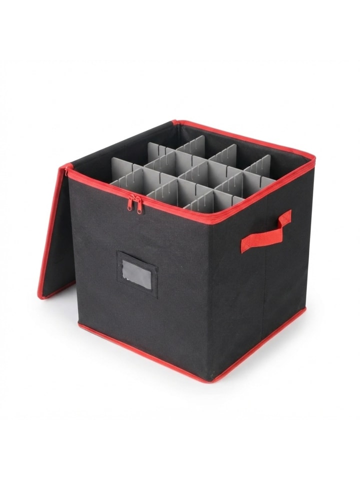 Weihnachtskugel-Aufbewahrungsbox in Schwarz/ Rot - (B)33 x (H)33 x (T)33 cm