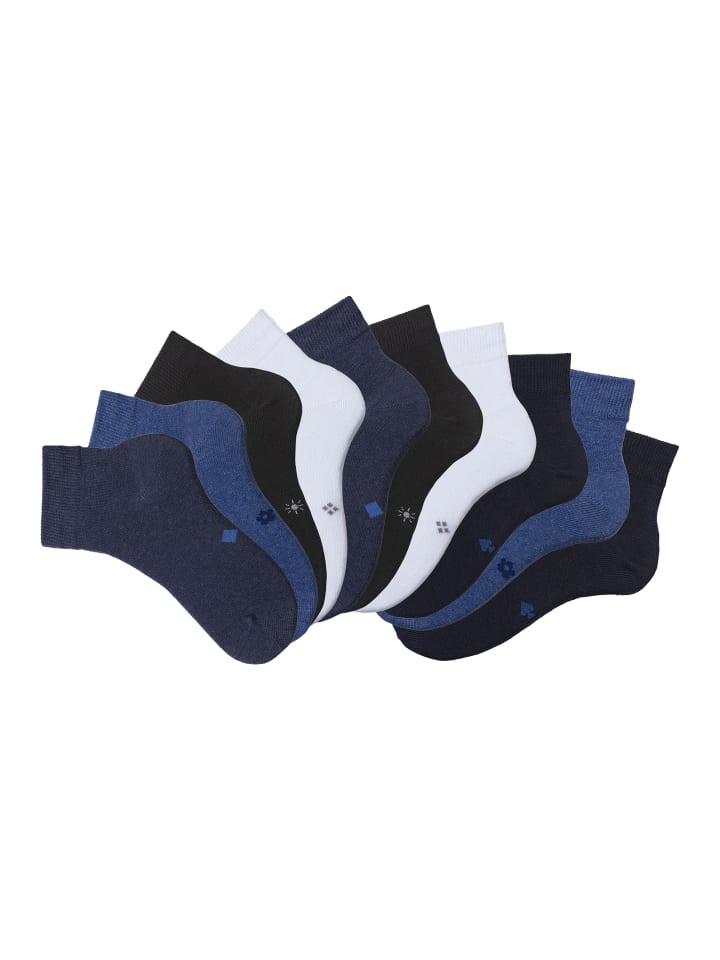 Kurzsocken in schwarz, blau, blau meliert, jeans meliert, weiß