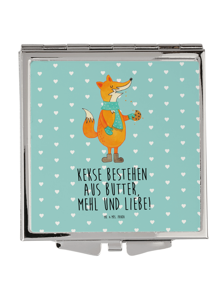 Quadratischer Spiegel Fuchs Keks mit Spruch in Türkis Pastell
