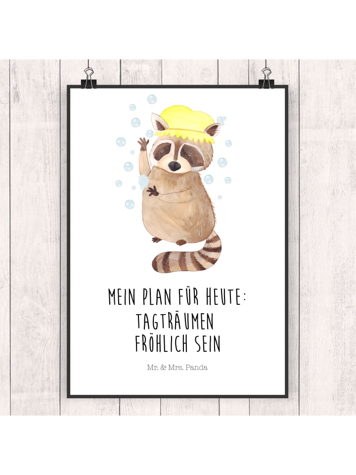 Poster Waschbär mit Spruch in Weiß