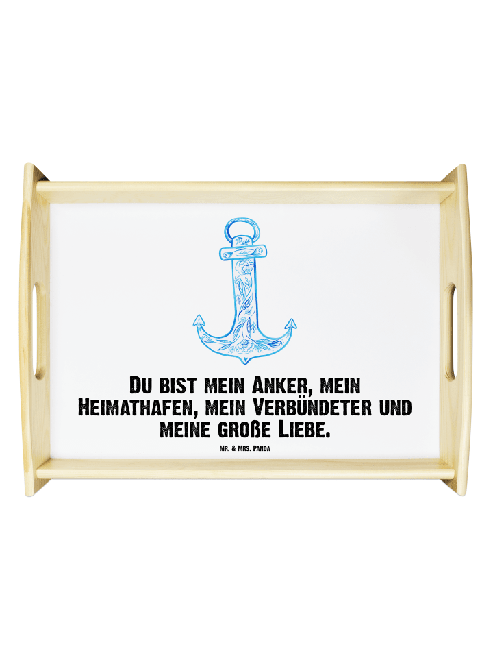 BettTablett Anker Blau mit Spruch in Weiß