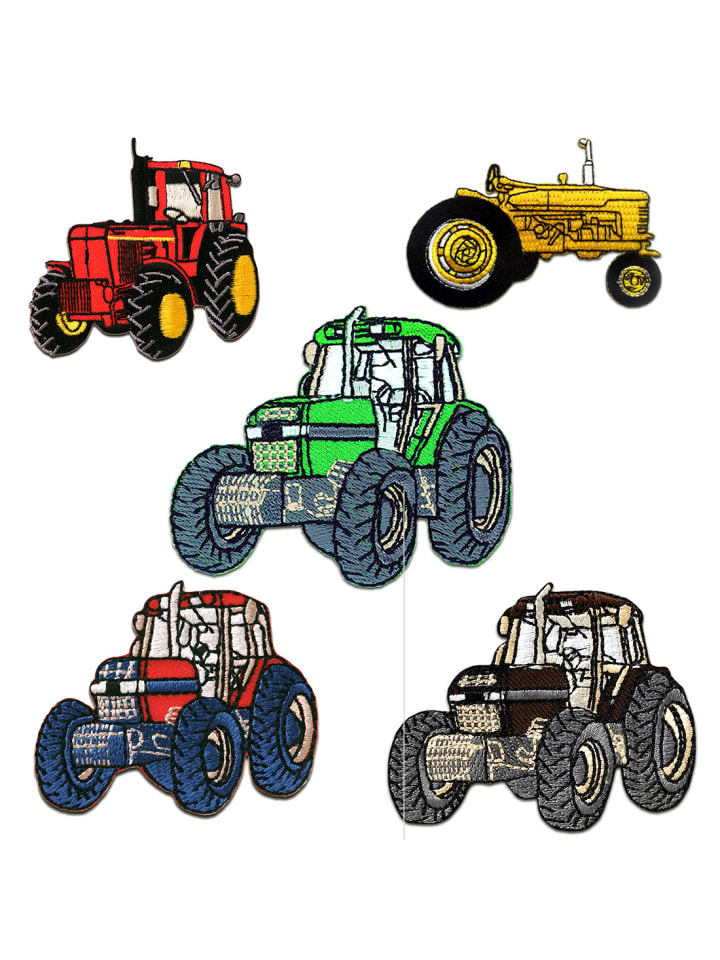 Traktor Set 5 Stück Applikation Bügelbild inBunt