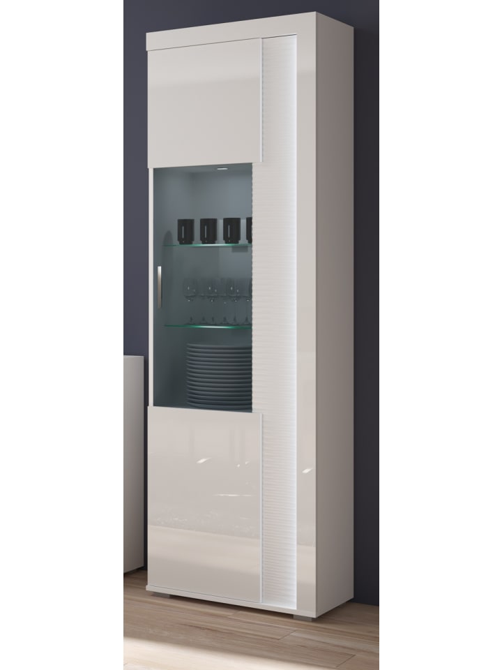 Vitrine weiß Hochglanz 60 x 200 cm, Soft-Close-Funktion, inkl. Beleuchtung