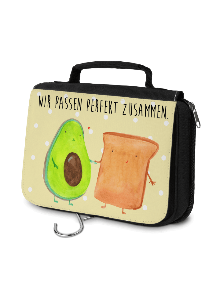 Kulturbeutel Avocado Toast mit Spruch in Gelb Pastell