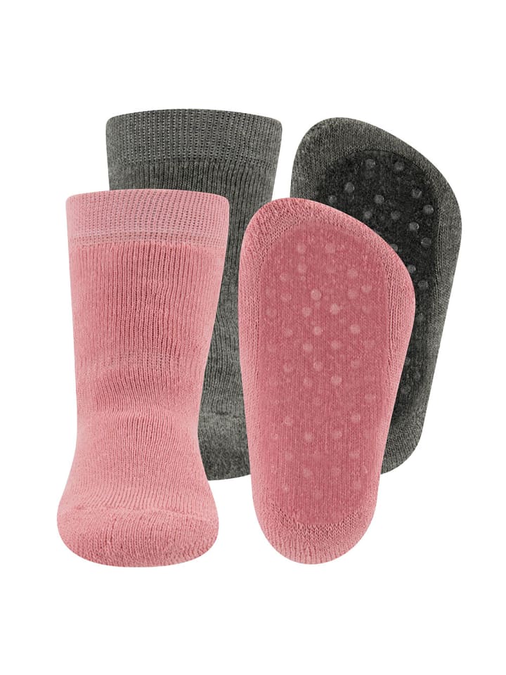 2er-Set Stoppersocken Uni in altrosa-grau