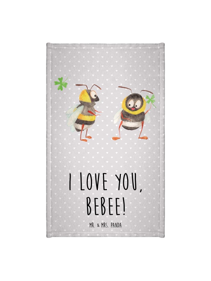 Handtuch Bienen Paar mit Spruch in Grau Pastell