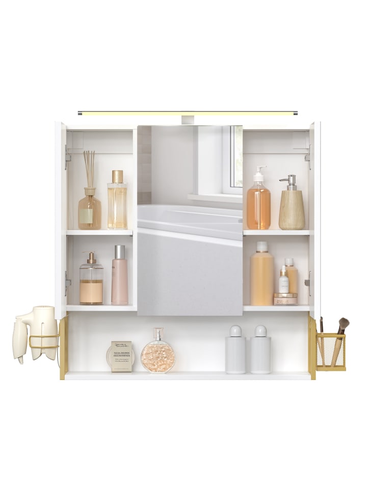 Badezimmerschrank in Wolkenweiß-Grüngoldfarben - (B)70 x (H)70 x (T)16.3 cm