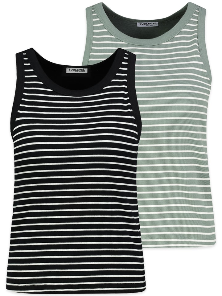 Tanktop 2er-Set Integriertes BH-Top Rundhals in Schwarz-Grün