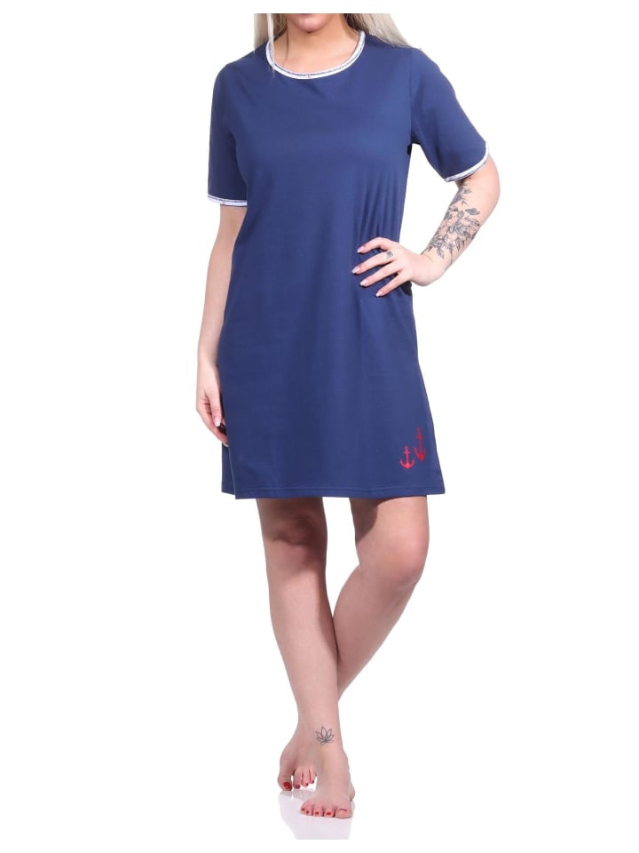 maritimim Nachthemd kurzärmliges Bigshirt Rundhals - 74400 in marine