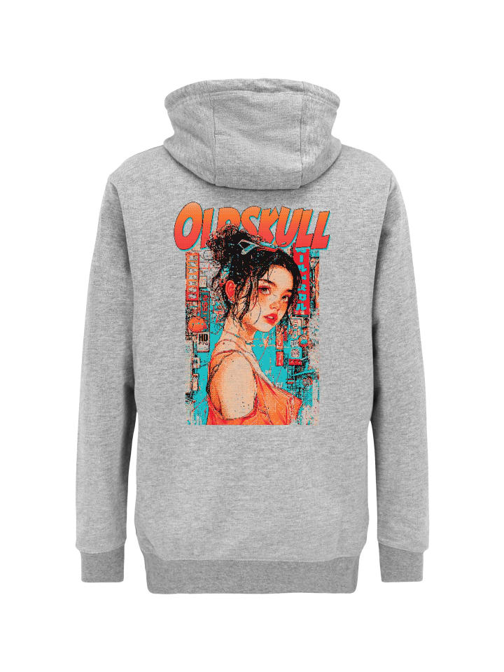 Hoodie Retro Pixel Lady Logo Graphic in Heather Grey
