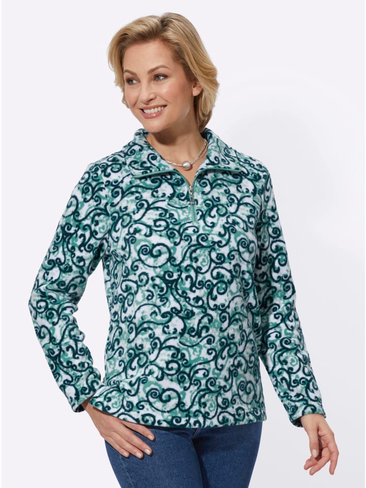 Fleece-Shirt in salbei-petrol-bedruckt