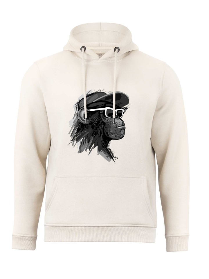 Kapuzensweatshirt mit Affenmotiv - Cool Monkey mit Brille in sand