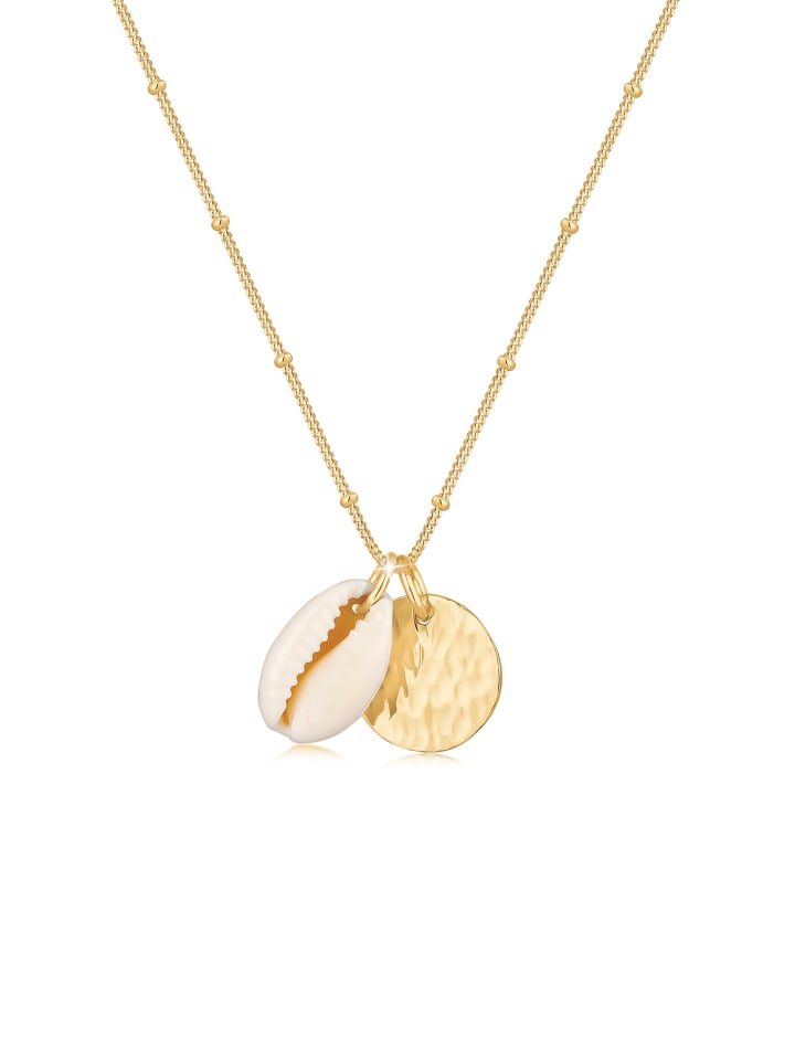 Halskette 925 Sterling Silber Muschel, Geo, Plättchen in Gold