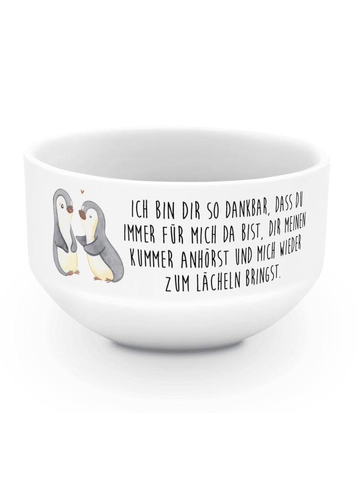 Dessertschale Pinguine trösten mit Spruch in Weiß