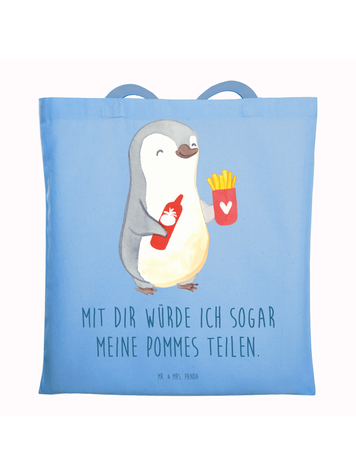 Tragetasche Pinguin Pommes mit Spruch in Sky Blue