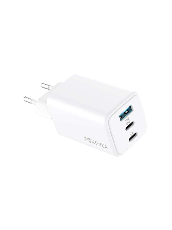 Forever TC-08-65ACC GaN PD QC Ladegerät 2x USB-C 1x USB 65W weiß