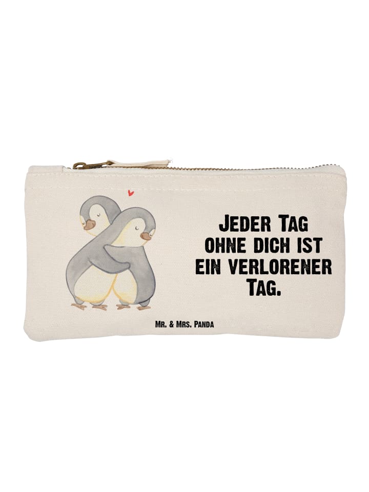 Schminktasche Pinguine Kuscheln mit Spruch in Weiß