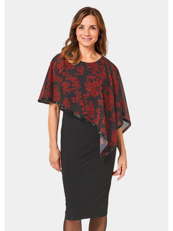Elegantes Abendkleid mit Pailletten in schwarz / rot / geblümt