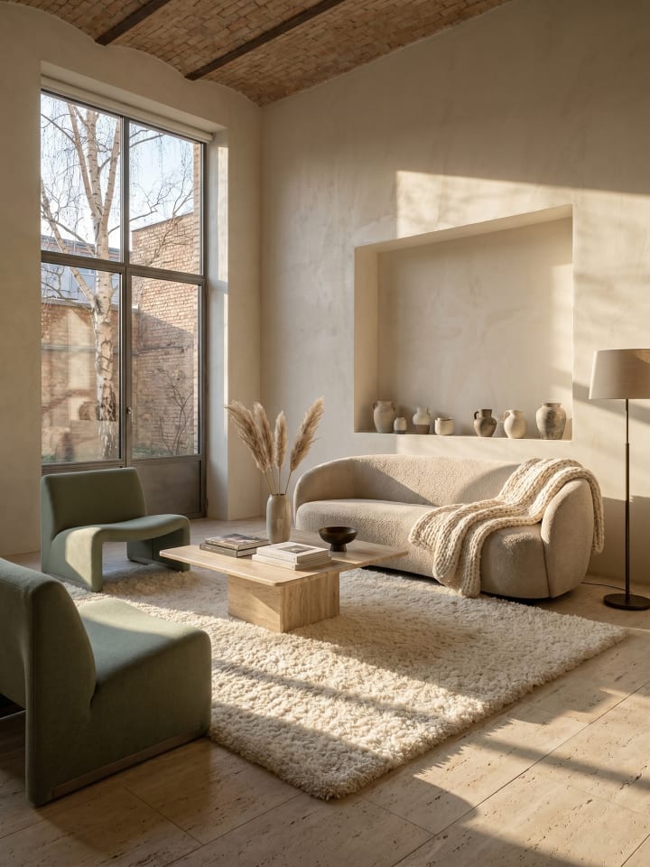 Teppich Hochflor Shaggy Waschbar Einfarbig RHEIN Strapazierfähig in Creme