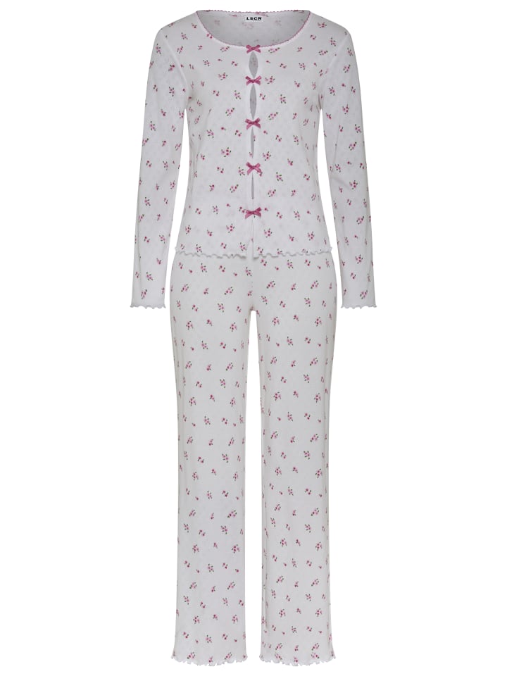 Pyjama in weiß-rosa-geblühmt