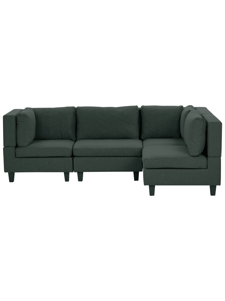4-tlg Ecksofa UNSTAD in Grün/Schwarz linksseitig
