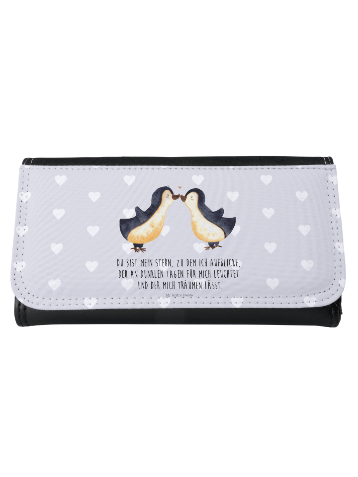 Portemonnaie Pinguin Liebe mit Spruch in Grau Pastell