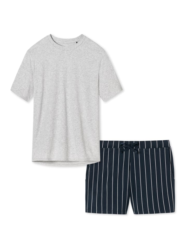 Schlafanzug Cotton in Blau gestreift / Grau