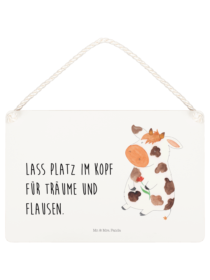 Deko Schild Kuh mit Spruch in Weiß