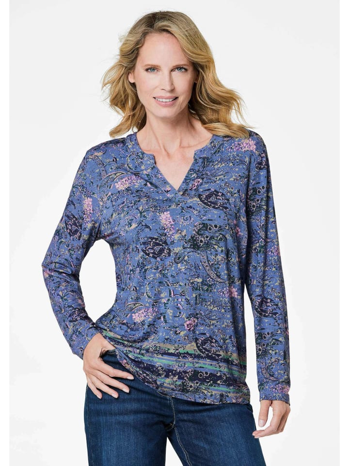 Elegantes Blusenshirt, Paisley-Design in blau / gemustert