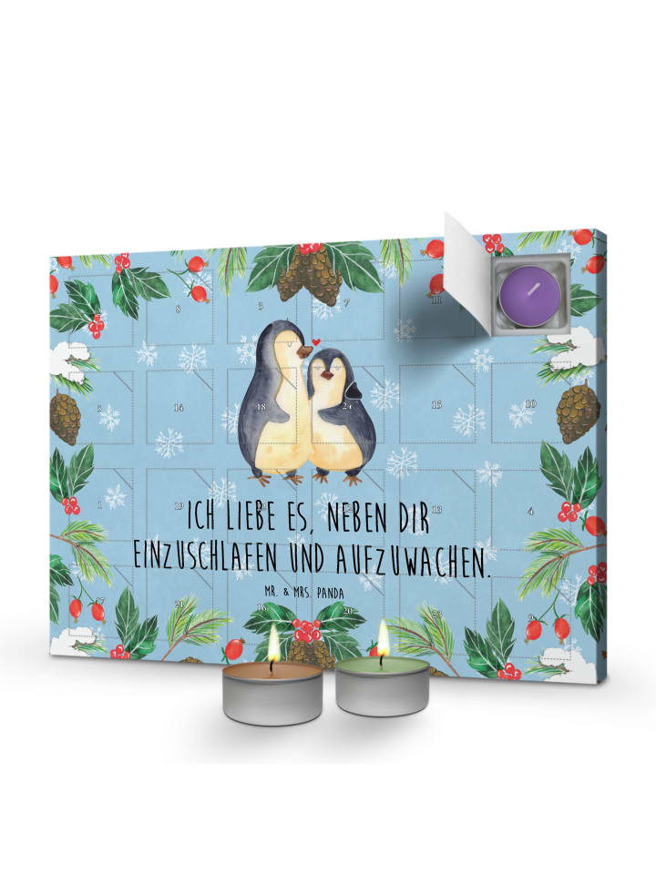 Adventskalender Pinguine Einschlafen mit Spruch in Eisblau