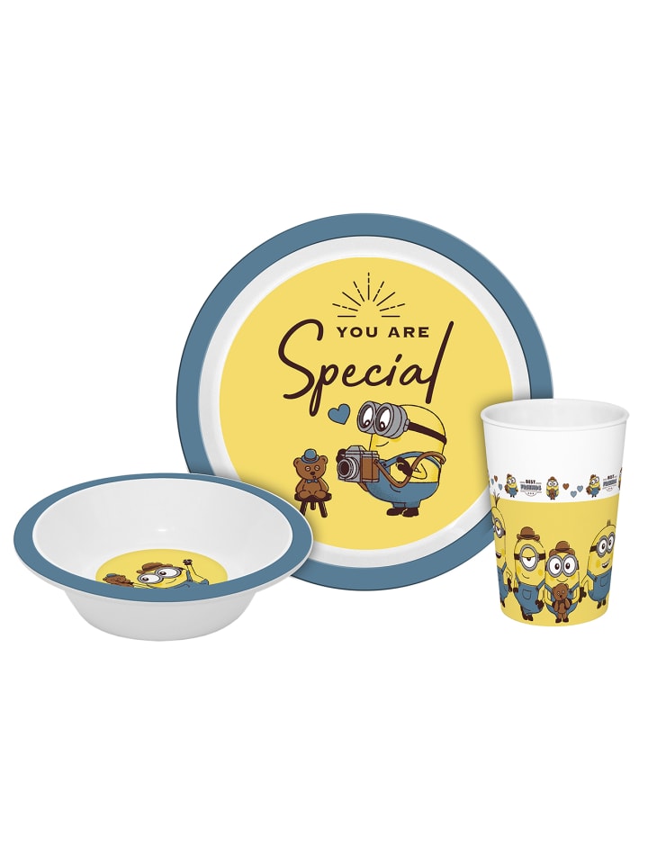 Kindergeschirr Minions Gentleman 3teilig in Gelb - 21,5x21,5x8,5
