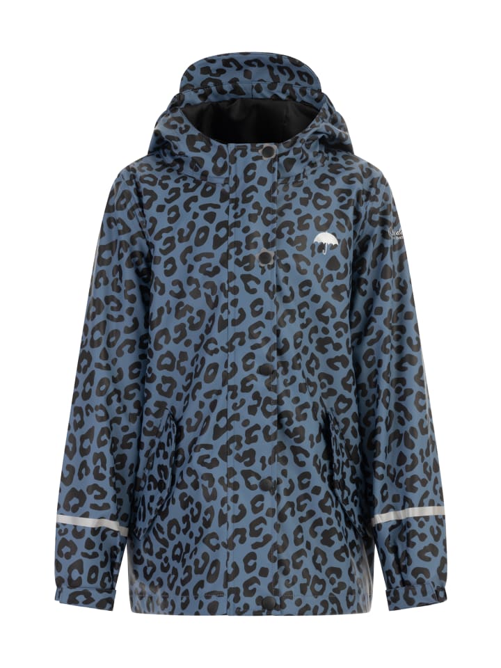 Mädchen Regenjacke in Blau Grau Schwarz Leo