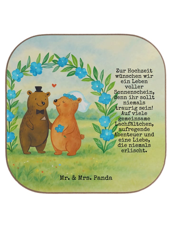 Untersetzer Glas Bären Hochzeit Design mit Spruch in Weiß
