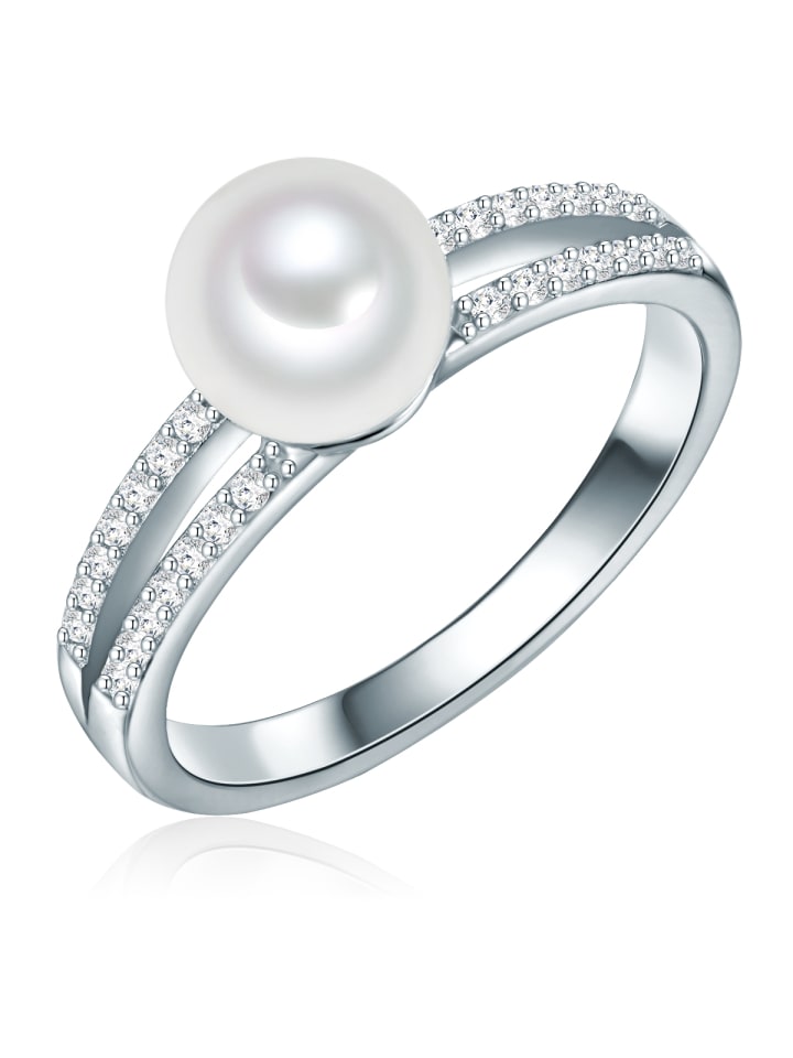 Ring aus Sterling Silber mit Zirkonia und Süßwasser-Zuchtperle in silber