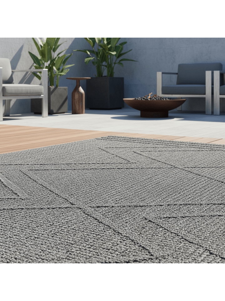 Teppich Outdoor Waschbar Boho IMST Strapazierfähig OEKO-TEX Balkon in Grau