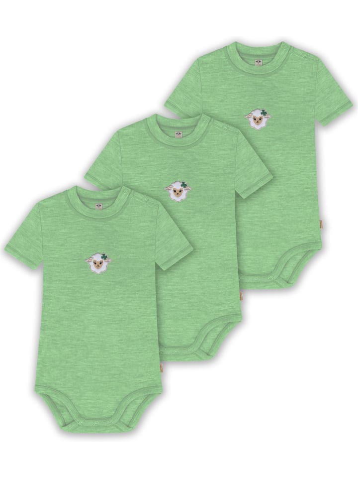 3er Set Baby Merino Kurzarmbody Multipack in Grün