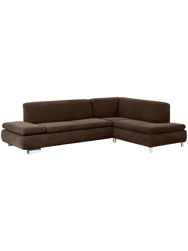 ECKSOFA mit Ottomane rechts Kaye Bezug Veloursstoff Metallfuß verchromt / braun