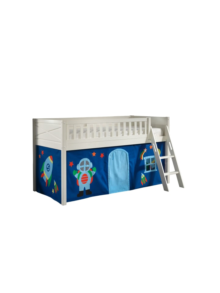 KINDERBETT Karyl 208x114x135 Massivholz Weiß Textilset Astro 1