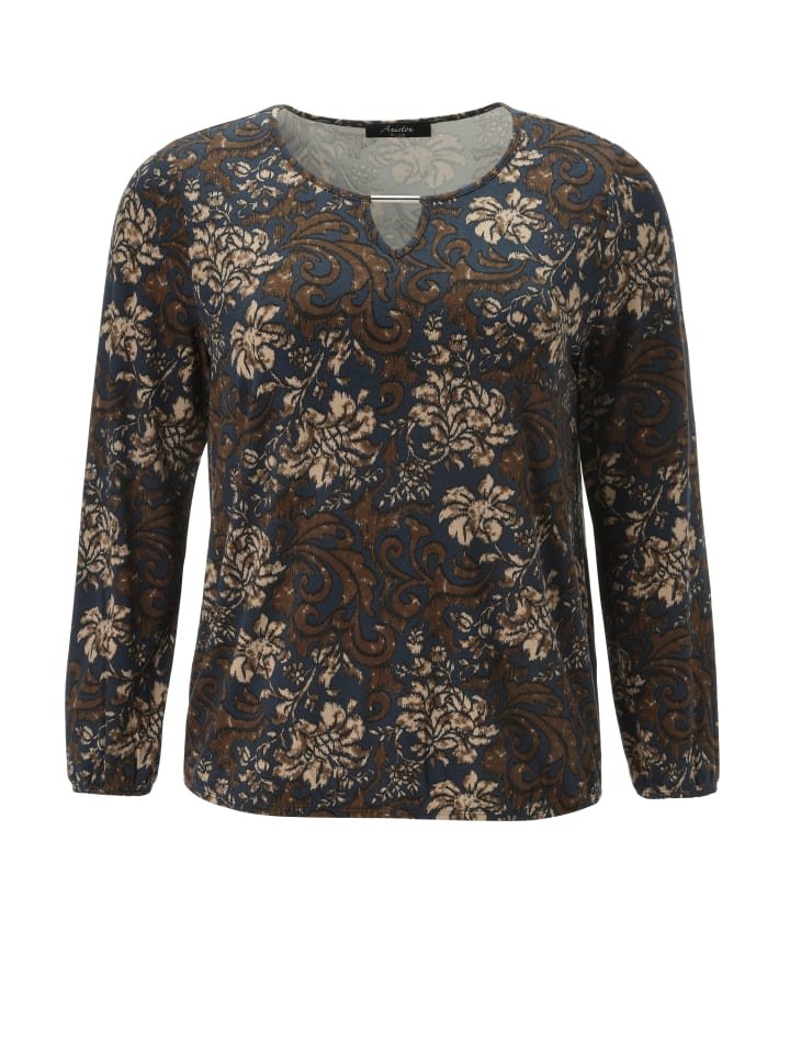 Langarmshirt in marine-braun-beige
