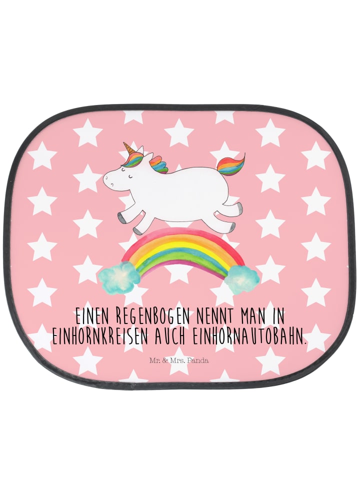Sonnenblende Auto Einhorn Regenbogen mit Spruch in Rot Pastell