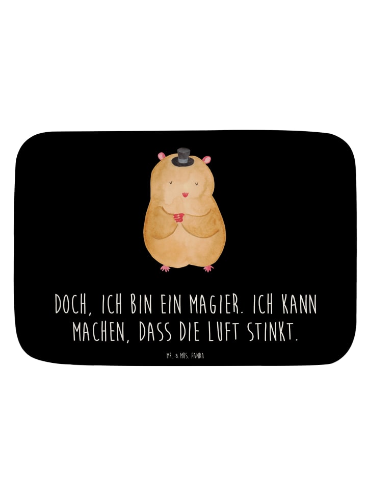 Badezimmerteppich Hamster Hut mit Spruch in Schwarz