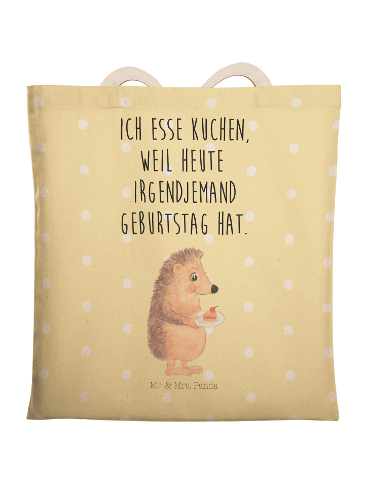 Schultertasche Igel Kuchenstück mit Spruch in Gelb Pastell