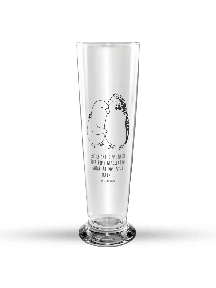 Bierglas Wellensittich Liebe mit Spruch in Transparent